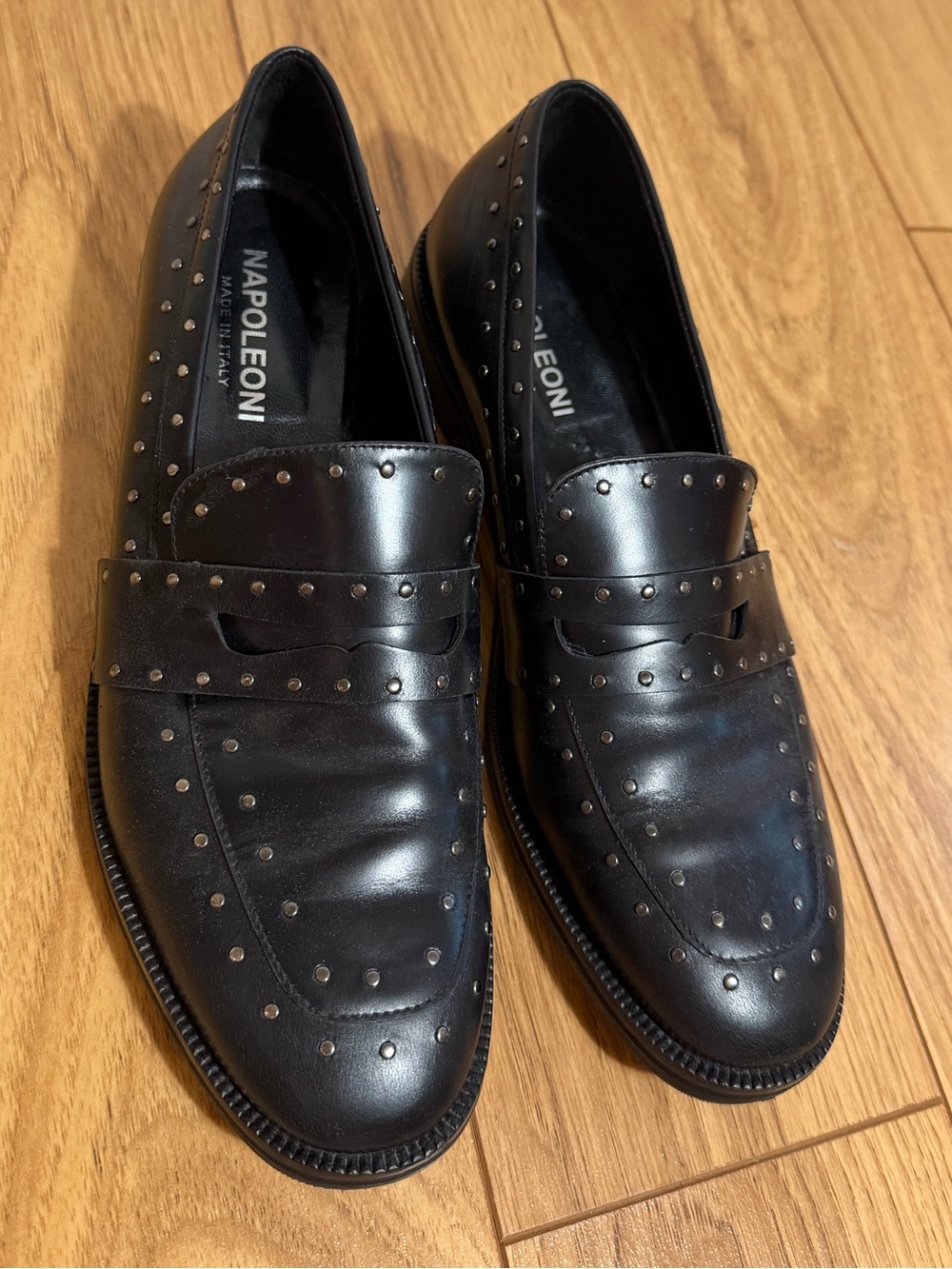 Napoleoni Italian Black Studded Leather Loafers